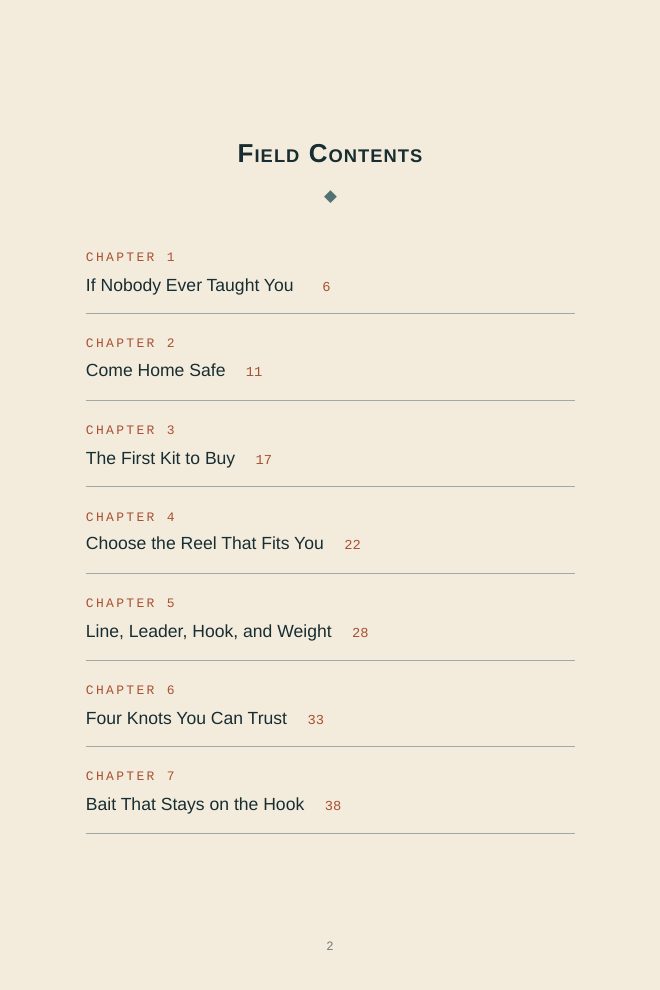 Interior preview page showing field guidance from the Lowcountry fishing manual