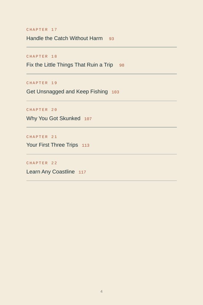 Interior preview page from the 22-chapter Sea Island fishing field handbook